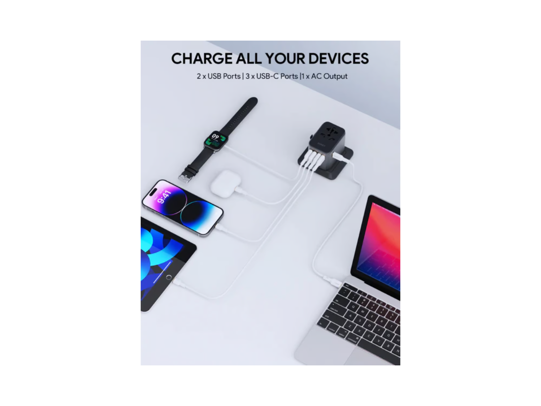 Buy Aukey PA-TA07 Universal Travel Adapter 35W - 3xUSB-C 2xUSB-A in Qatar Buy Aukey PA-TA07 Universal Travel Adapter 35W - 3xUSB-C 2xUSB-A in Qatar
